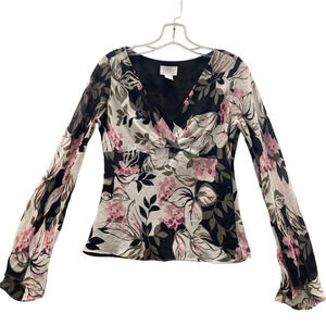 Ann Taylor Loft Pull Over Tunic Sz 6 Long Sleeve Side Zip Rushed Waist Floral